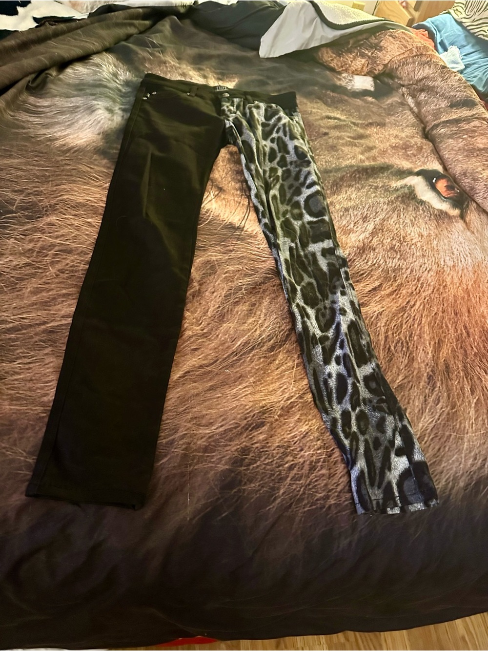 Tripp NYC Black and Gray Leopard Straight Leg Jeans